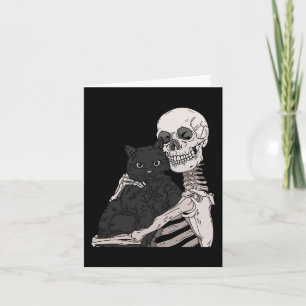 Cartão Skeleton Segurando Um Gato Preguiçoso De Halloween