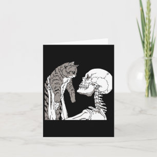 Cartão Skeleton Segurando Um Gato Preguiçoso De Halloween