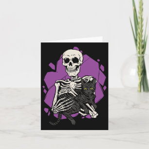 Cartão Skeleton Segurando Um Gato Preto Preguiçoso Fosse 