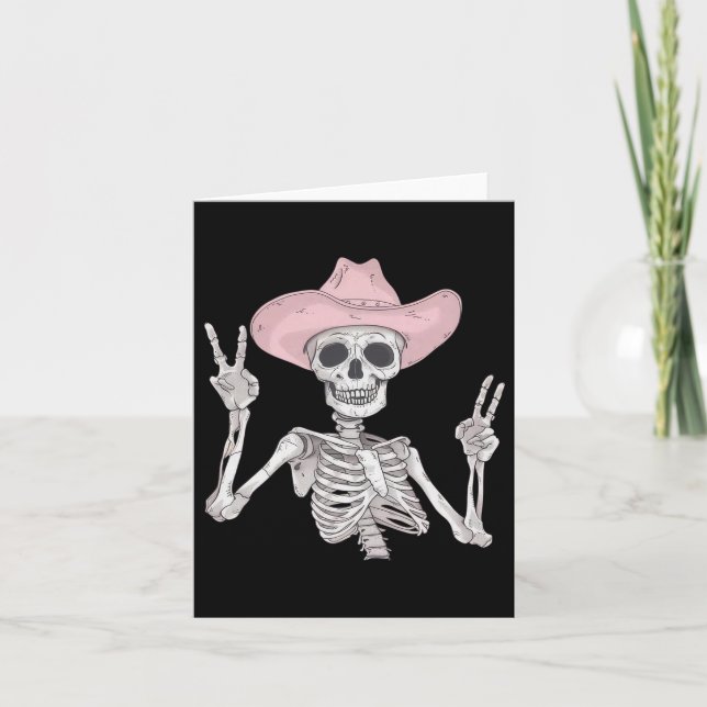 Cartão Skeleton Sinal de Paz Cowboy Hat Western Mexicano  (Frente)