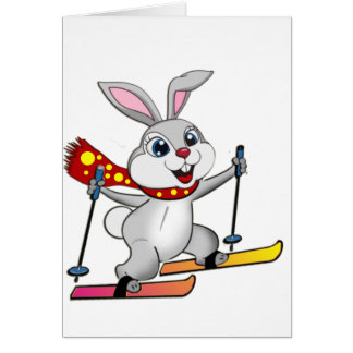 Cartão Ski Bunny - Cartoon engraçado e bonito