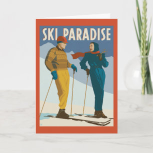 Cartão Ski Paradise Vintage Impressão