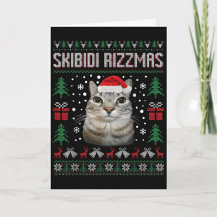 Cartão Skibidi Rizzmas Engraçado Silly Olhando Gato Suor