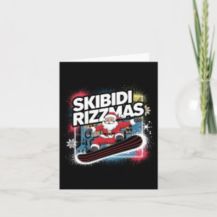 Cartão Skibidi Rizzmas Papais noeis de Snowboard Engraçad