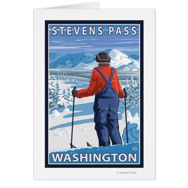 Cartão Skier Adminning - Stevens Pass, Washington (Frente)