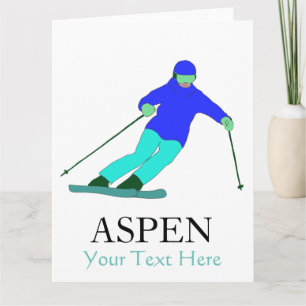 Cartão Skier Snow Skiing Ski Party Aspen Texto Personaliz