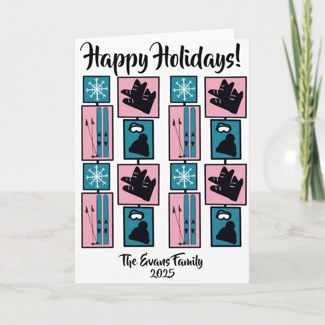 Cartão Skis & snowflakes on holiday (Frente)