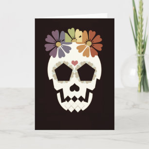 Cartão Skull With Flowers Sepia Greeting Card