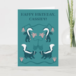 Cartão Skunts and Flowers Dark Teal Green Birthday