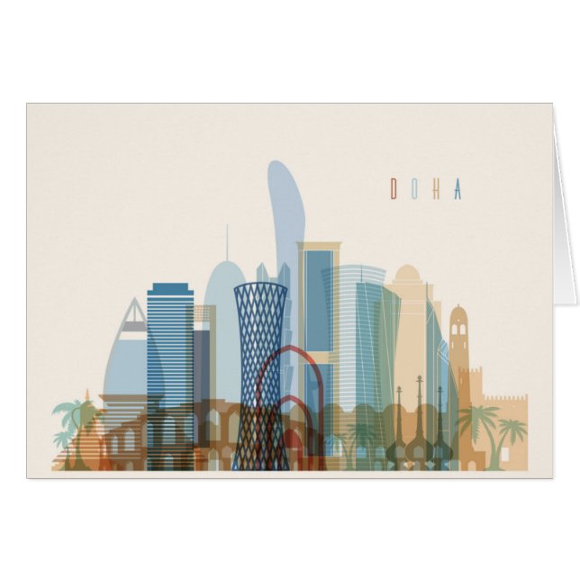 Cartão Skyline da cidade de Doha, Qatar | (Frente Horizontal)