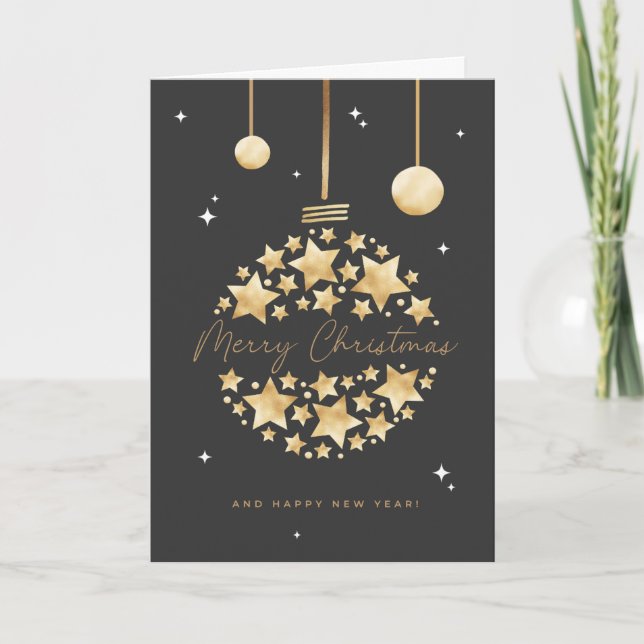 Cartão Slate & Gold Merry Christmas &A Happy New Year"  (Frente)