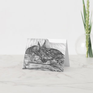 Cartão Sleeping Doberman Dogs Drawing by Kelli Swan