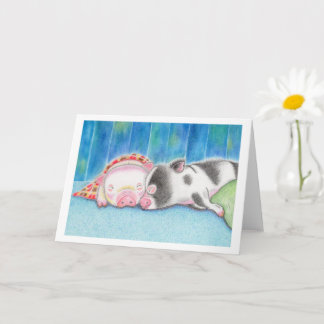 Cartão Sleeping Mini Pigs Piglets Folded Greeting Card