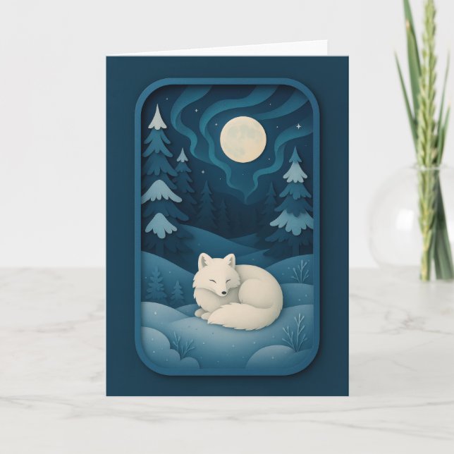 Cartão Sleeping White Fox Under Moonlight Card (Frente)