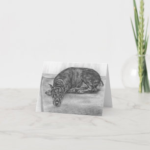 Cartão Sleepy Doberman Pinscher Dog Drawing by Kelli Swan