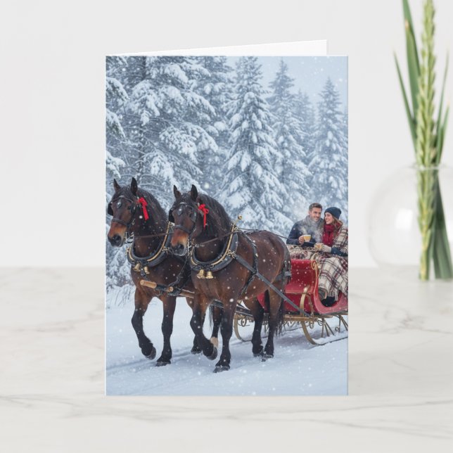 Cartão Sleigh rides and snowfall- Christmas Card (Frente)
