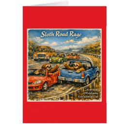 Cartão Sloth Road Rage – Rockwell‑Inspired Watercolor Car