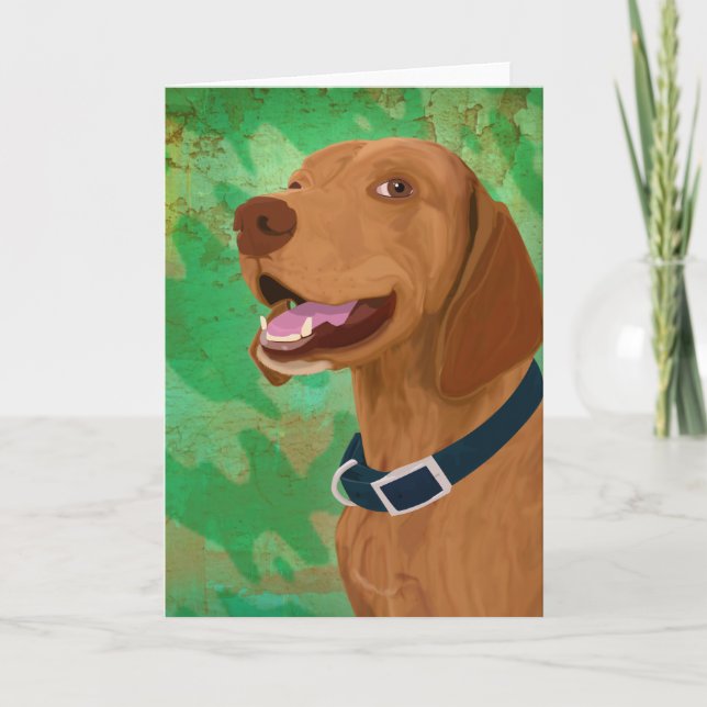 Cartão Smiling Brown Vizsla em Fundo Verde (Frente)
