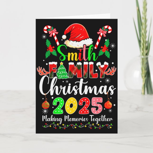 Cartão Smith Family Christmas 2025 Matching Santa Hat Xma (Frente)