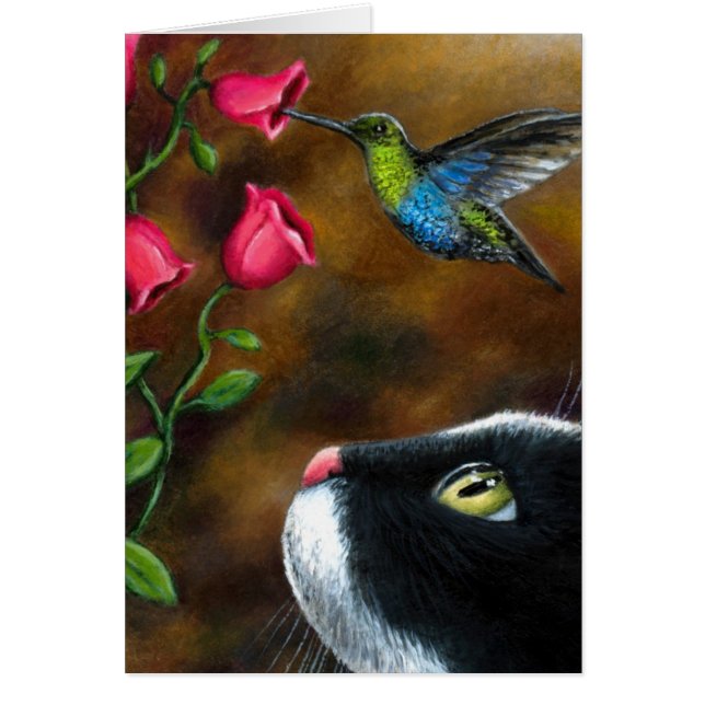 Cartão Smoking do gato 571 com colibri (Frente)