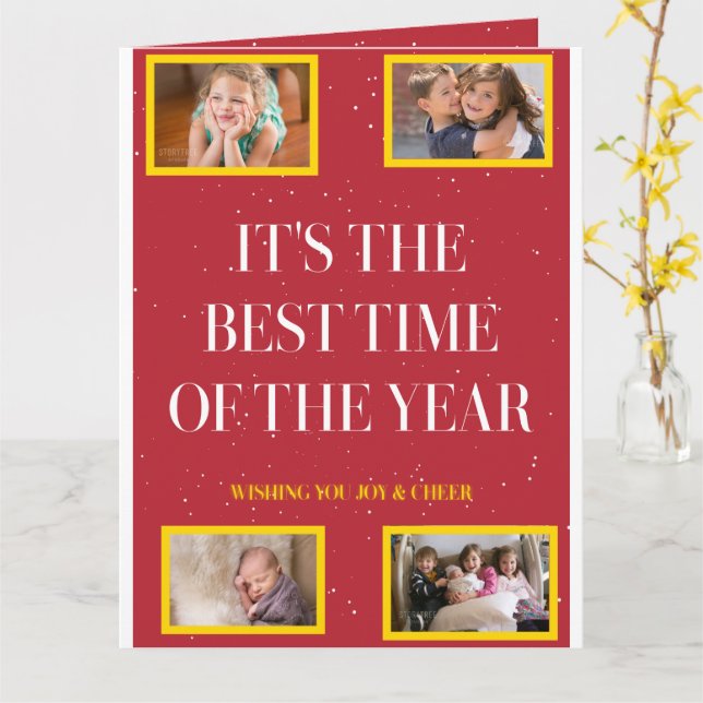 Cartão Smoky Red Gold Frame Holiday Cheer (Flor Amarela)