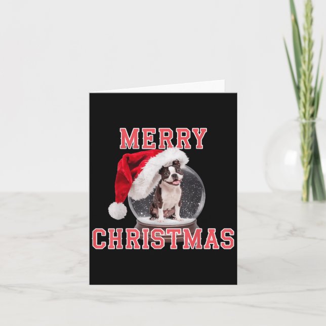 Cartão Snow Globe Xmas French Buldog Natal (Frente)