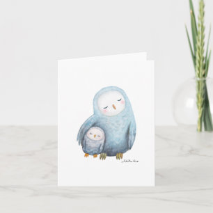 Cartão Snow Owl Mãe e bebê Doce Woodland Vazio Animal