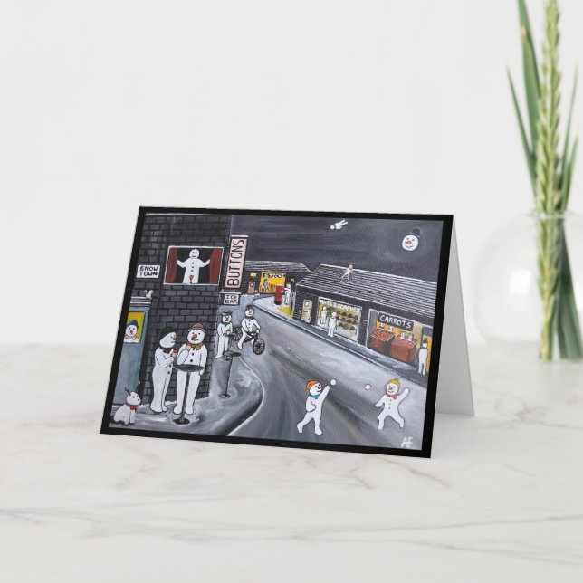 Cartão Snow Town Painting by Alfred Fox (Frente)