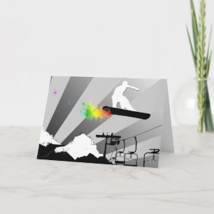 Cartão snowboard. fuga do pó