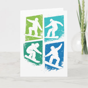 Cartão Snowboarder Distressed Color Block Esportes De Inv