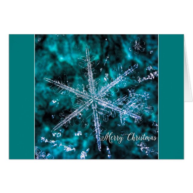 Cartão Snowflake Macro Photo Merry Christmas Card (Frente Horizontal)