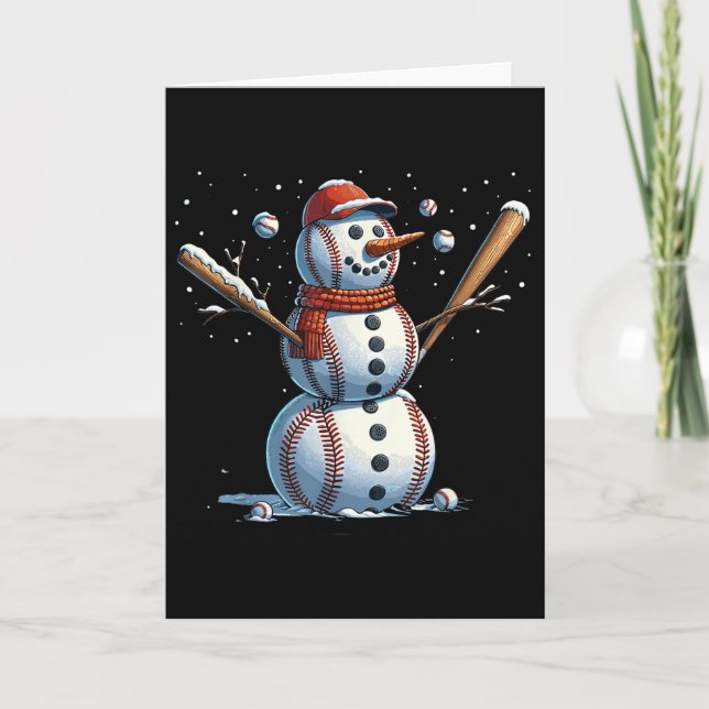 Cartão Snowman Baseball Christmas Winter  (Frente)