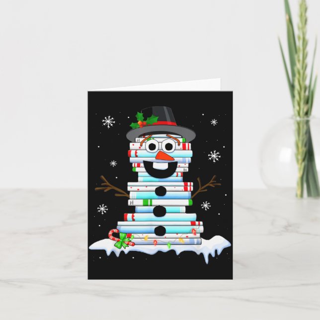 Cartão Snowman Book Stack Librarian Book Lover Christmas  (Frente)