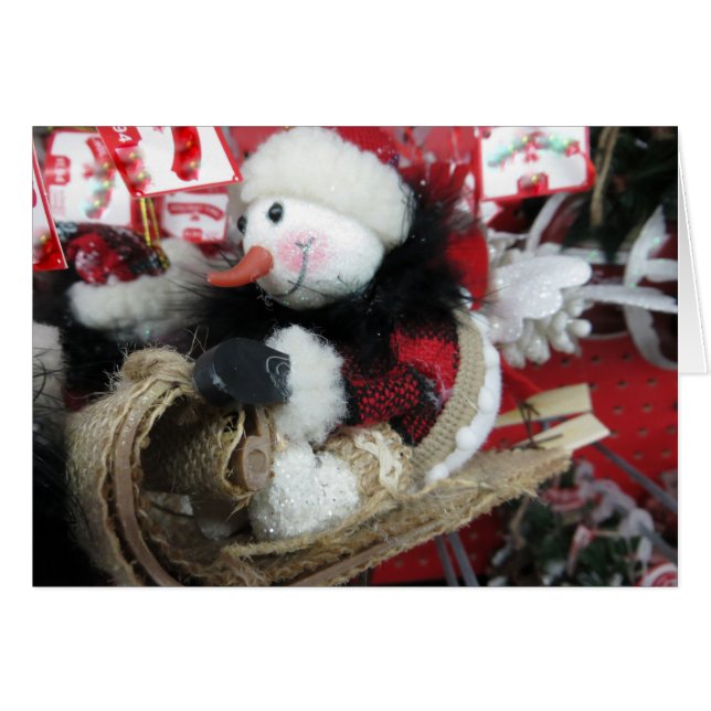 Cartão Snowman de cama (Frente Horizontal)