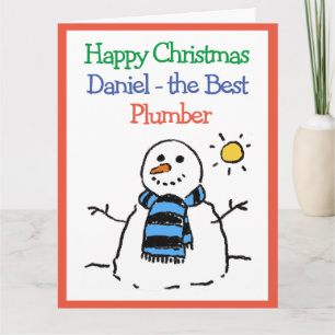 Cartão Snowman Design Feliz Natal para um Canalizador