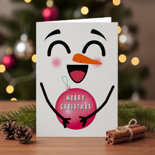 Cartão Snowman Feliz Feliz Natal Rosto Sorridente Inverno