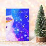 Cartão Snowman Snowflakes Blue Magical Christmas<br><div class="desc">Snowman floca o Cartão de Natal Mágico Azul. Bonito bonitinho de neve e flocos de neve,  cartão de Natal. Feliz desejo de Natal para seus amigos e família - você pode mudar o texto. Flocos de neve brancos em fundo abstrato azul e rosa.</div>