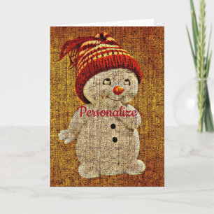 Cartão Snowman sobre o inverno de picos de picos e giros