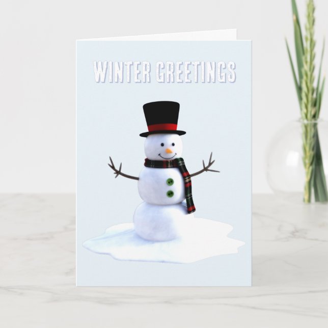 Cartão Snowman with hat and scarf. Winter Greetings (Frente)