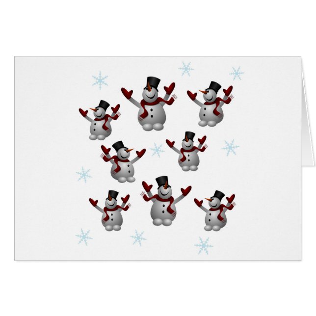 Cartão Snowmen e Snowflakes (Frente Horizontal)