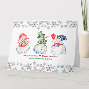 Cartão Snowmen Engraçados Cristais de Natal Felizes Floc