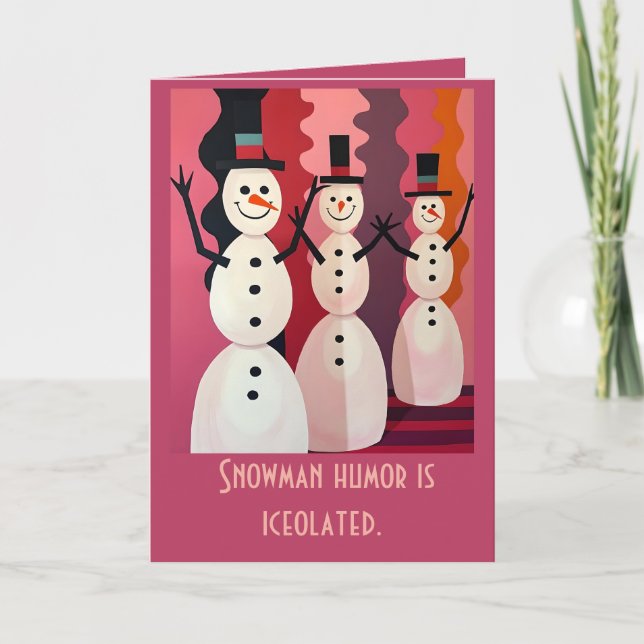 Cartão Snowmen Kitschmas Christmas Pink Theme Design (Frente)