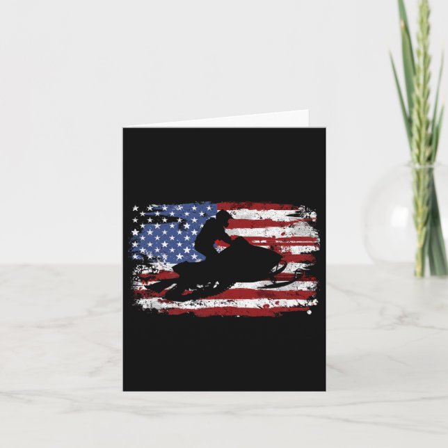 Cartão Snowmobile Vintage American Flag (Frente)