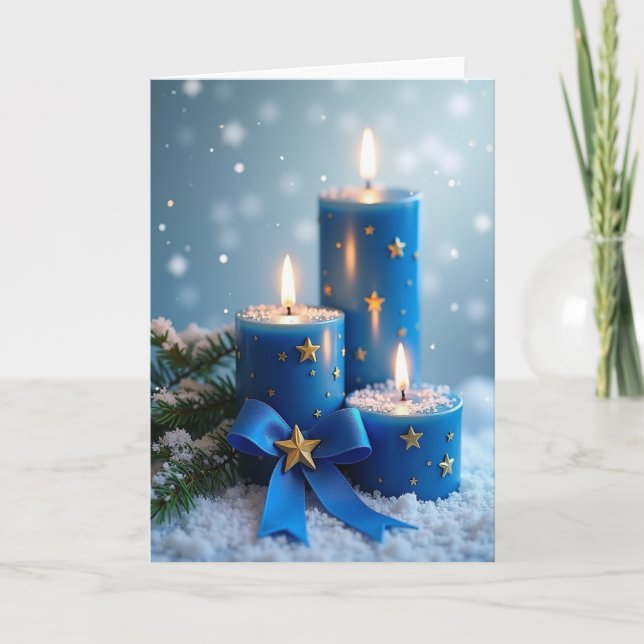 Cartão Snowy Blue Candlelight Card (Frente)