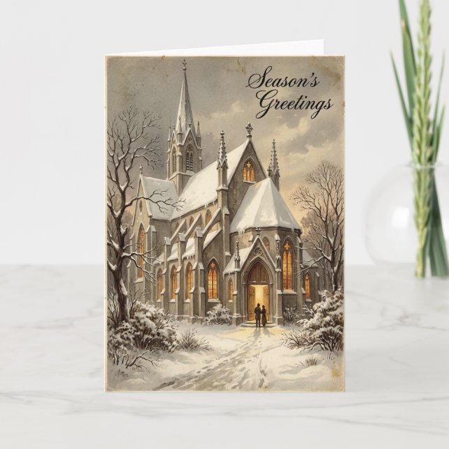 Cartão Snowy Church Christmas Greetings Card (Frente)