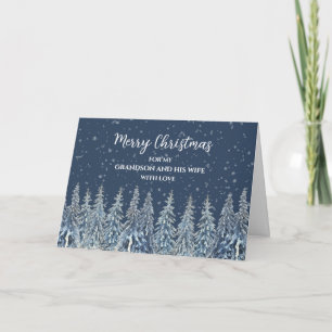 Cartão Snowy Forest Grandson e o Natal da Esposa