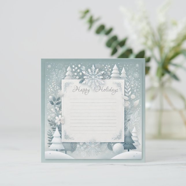 Cartão Snowy Holiday (Em pé/Frente)