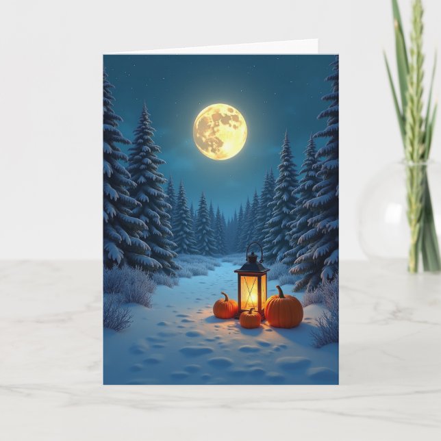 Cartão Snowy Holiday Glow Pumpkins (Frente)