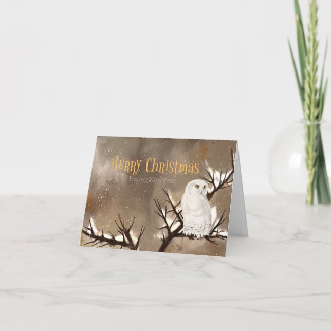 Cartão Snowy Owl Natal (Frente)
