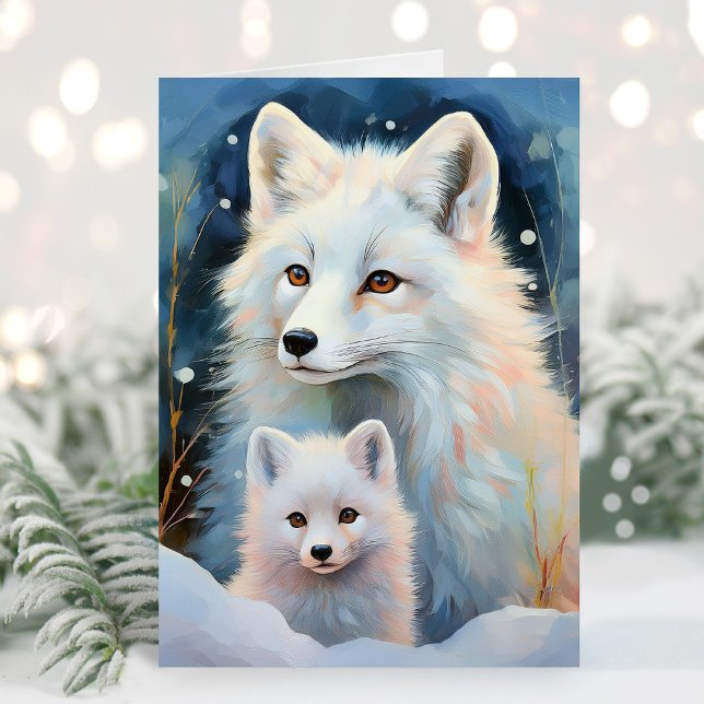 Cartão Snowy Winter Arctic Fox Modern Art (Criador carregado)